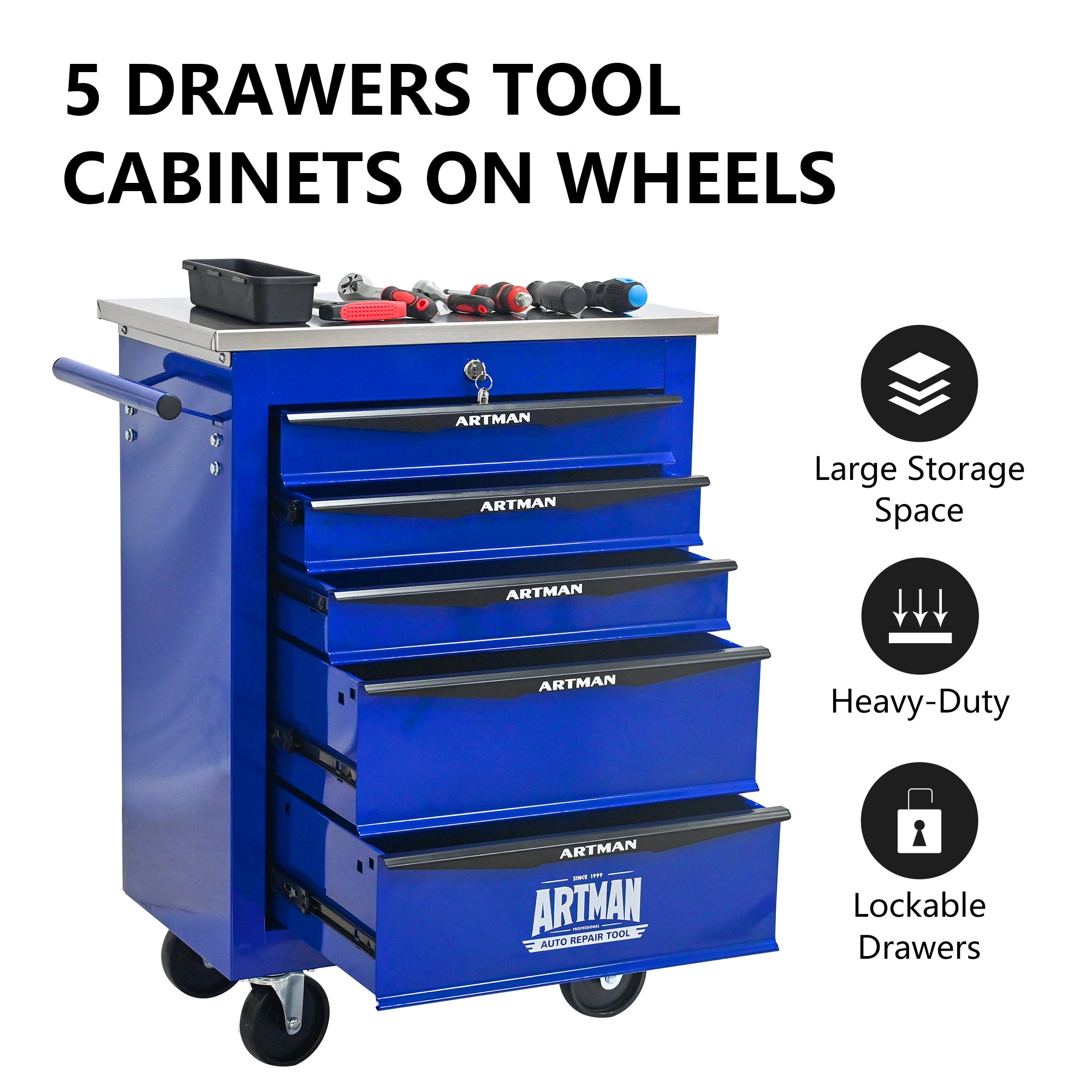 5 Drawers Multifunctional Tool Cart With Wheels