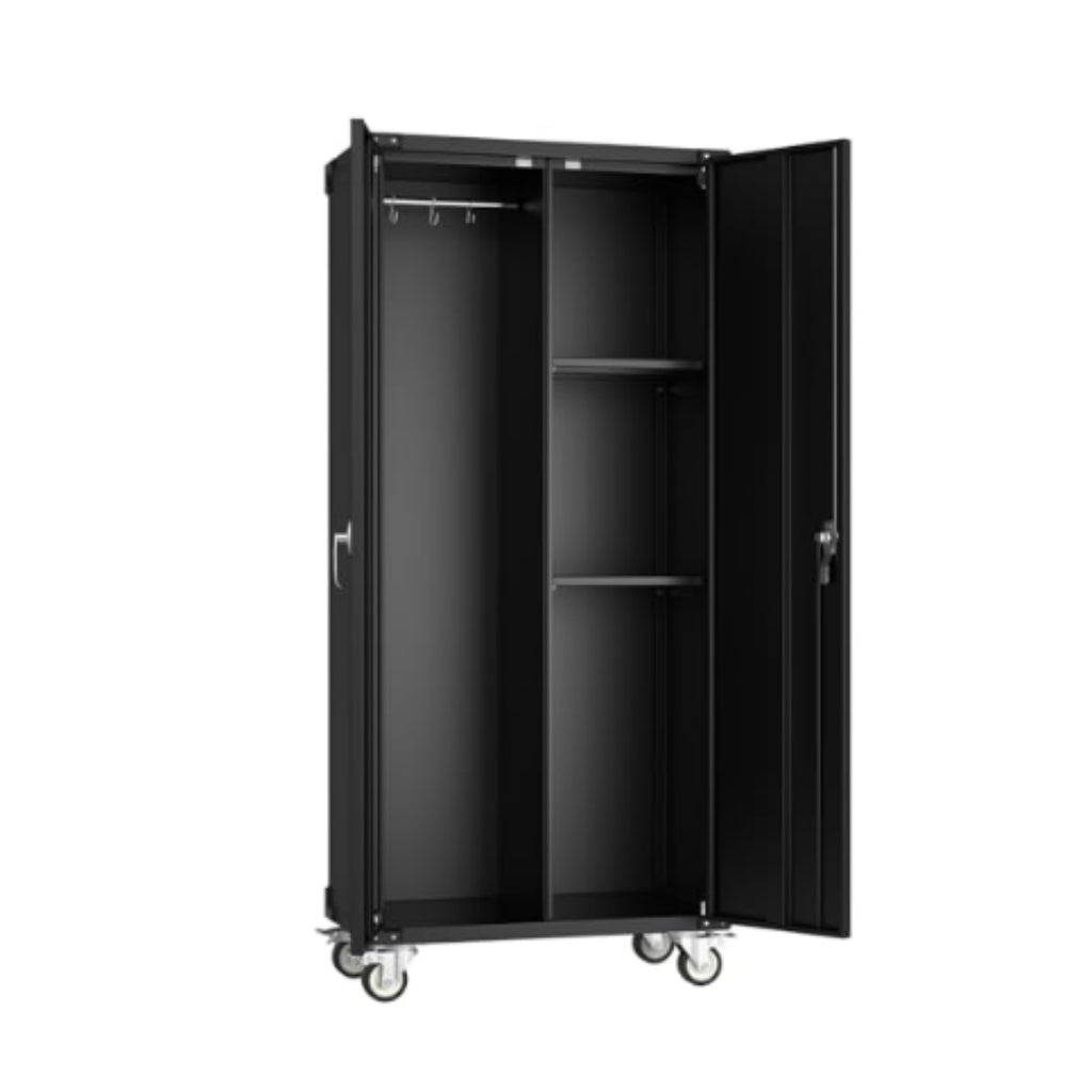 72 H Black Metal Garage Storage Cabinets With Lock Door