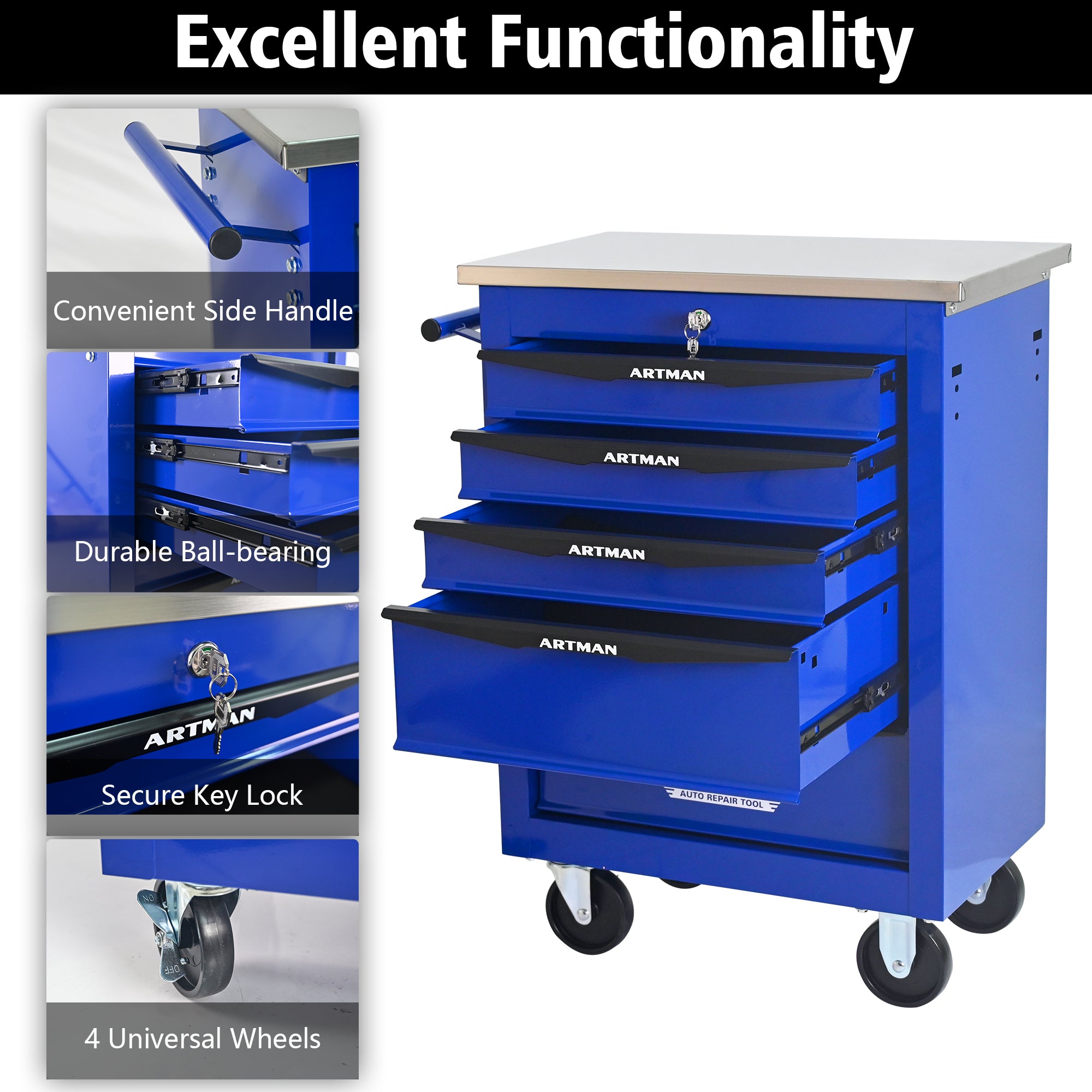 5 Drawers Multifunctional Tool Cart With Wheels