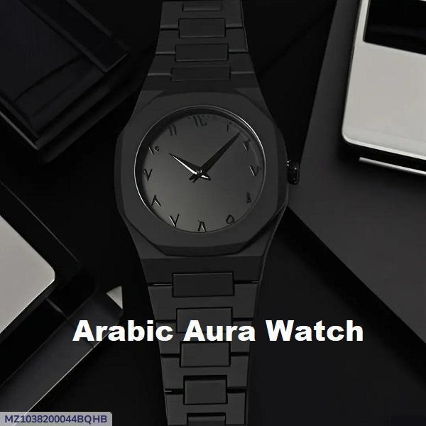 Men's Black Arabic Aura Quartz Watch Water Resistant