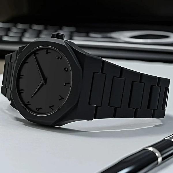 Men's Black Arabic Aura Quartz Watch Water Resistant