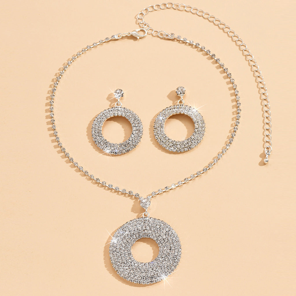 Silver Diamond Earrings Ring Necklace Set for Women