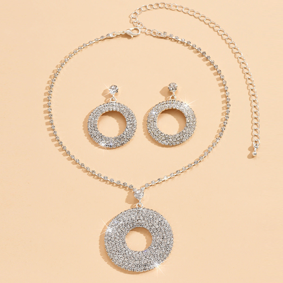 Silver Diamond Earrings Ring Necklace Set for Women