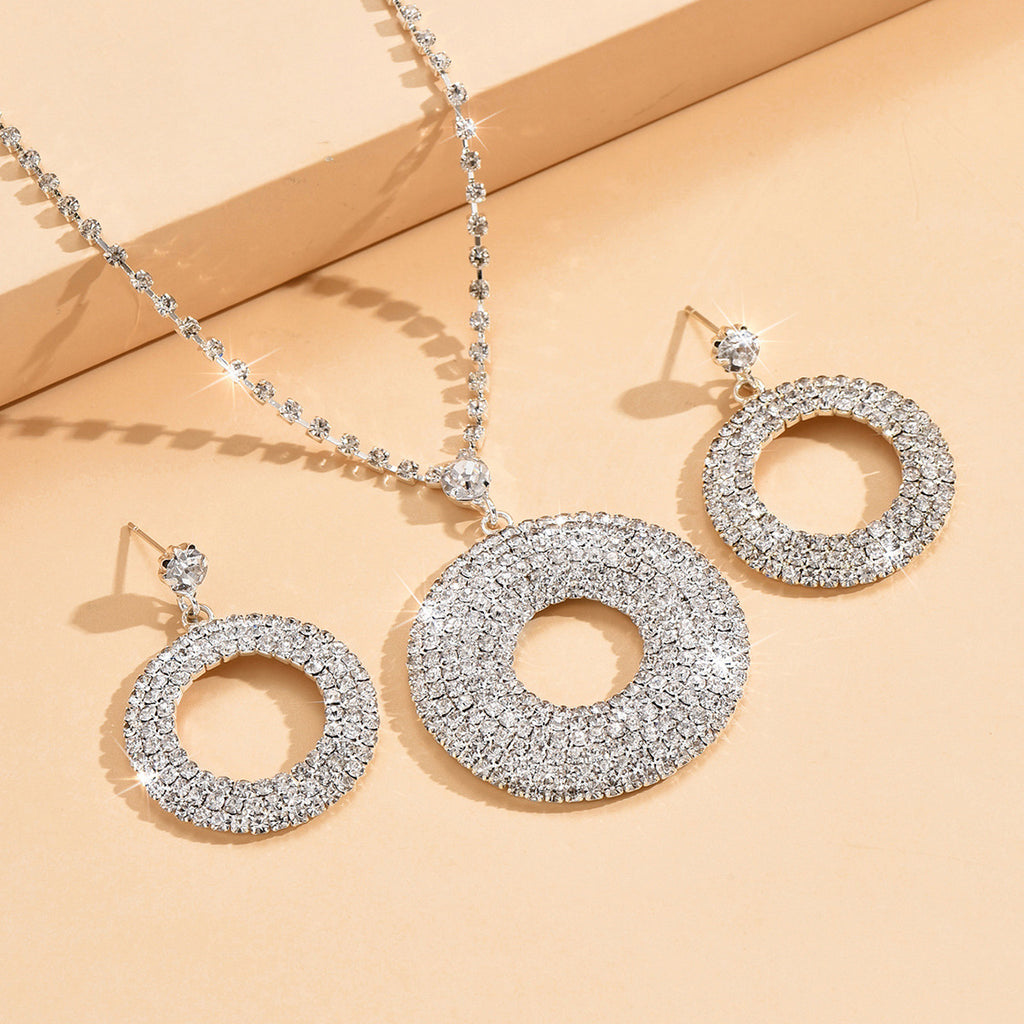 Silver Diamond Earrings Ring Necklace Set for Women