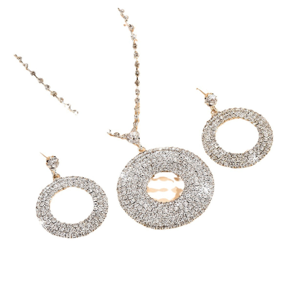 Silver Diamond Earrings Ring Necklace Set for Women