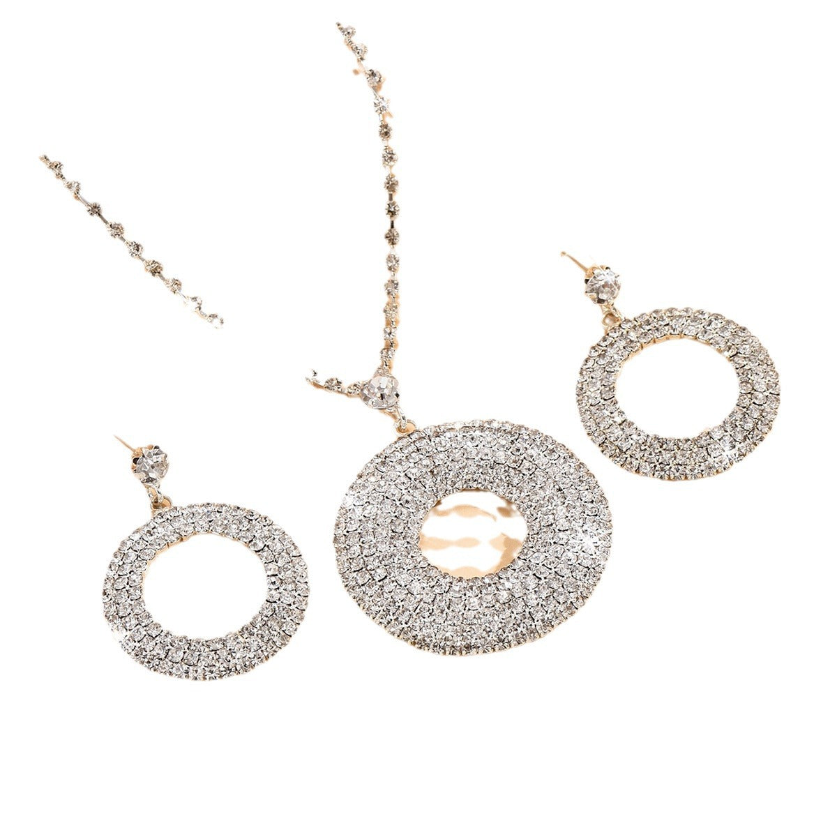 Silver Diamond Earrings Ring Necklace Set for Women