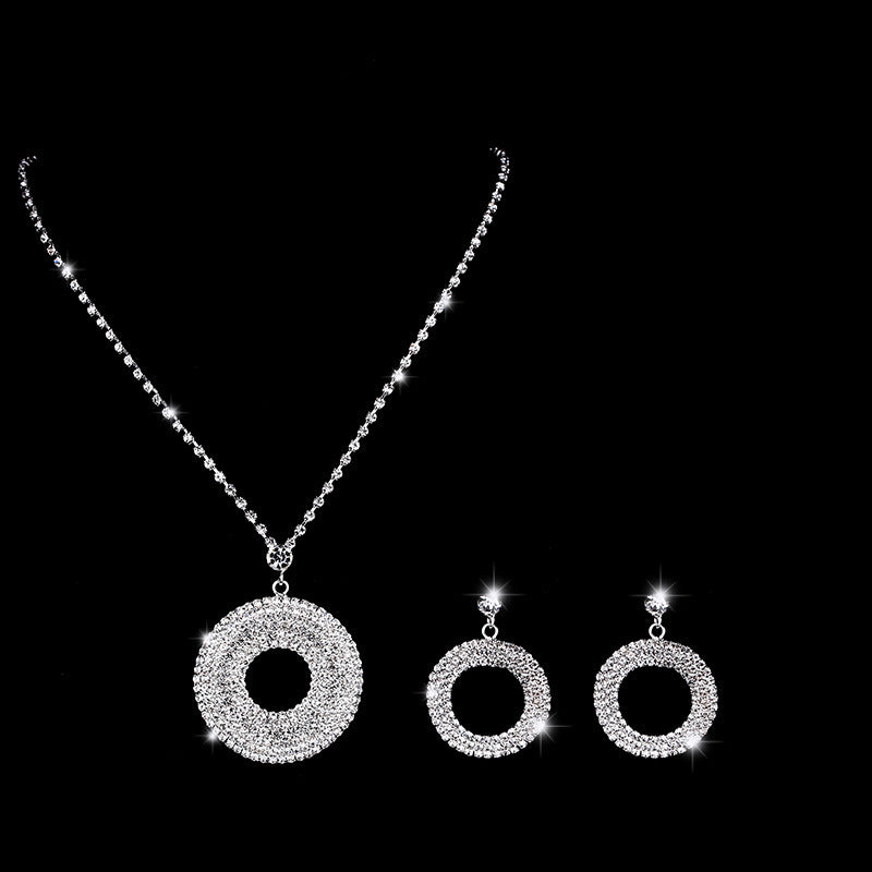 Silver Diamond Earrings Ring Necklace Set for Women