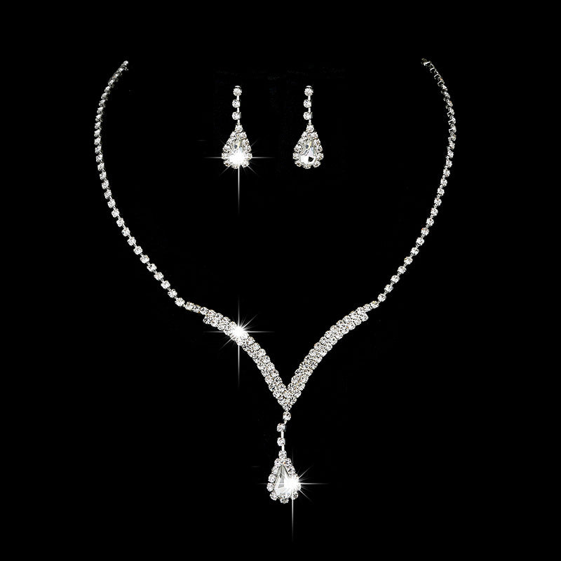 White Diamond Water Drop Necklace Earrings Set
