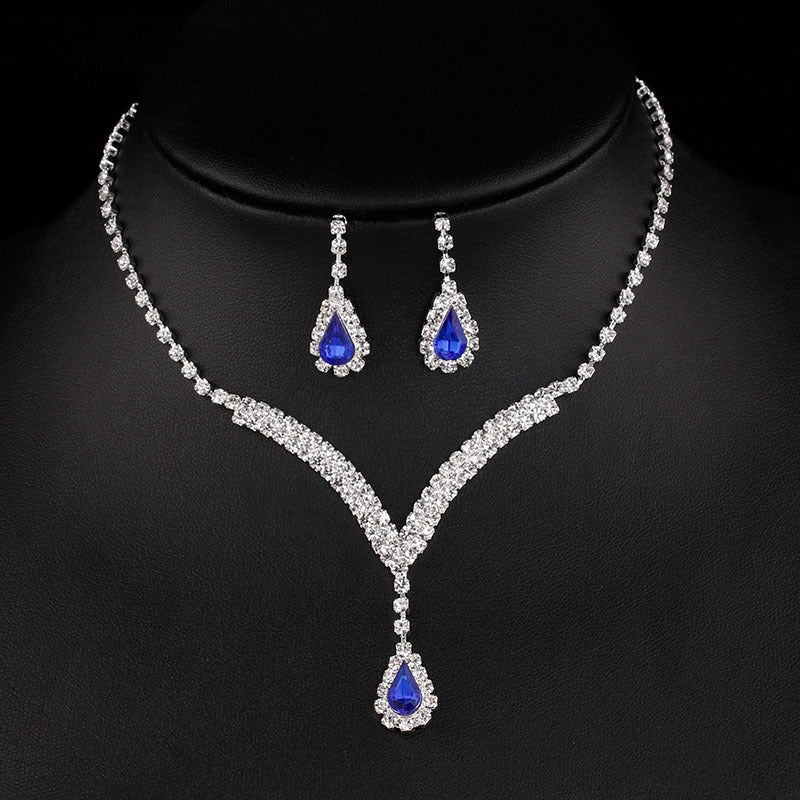 White Diamond Water Drop Necklace Earrings Set