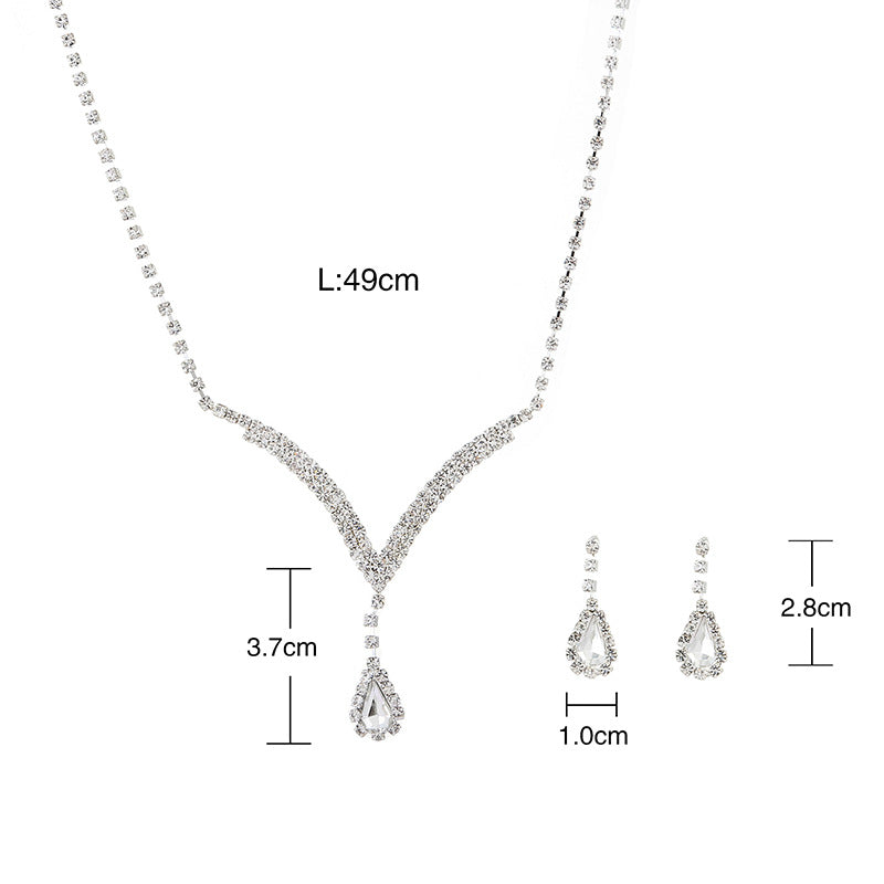 White Diamond Water Drop Necklace Earrings Set