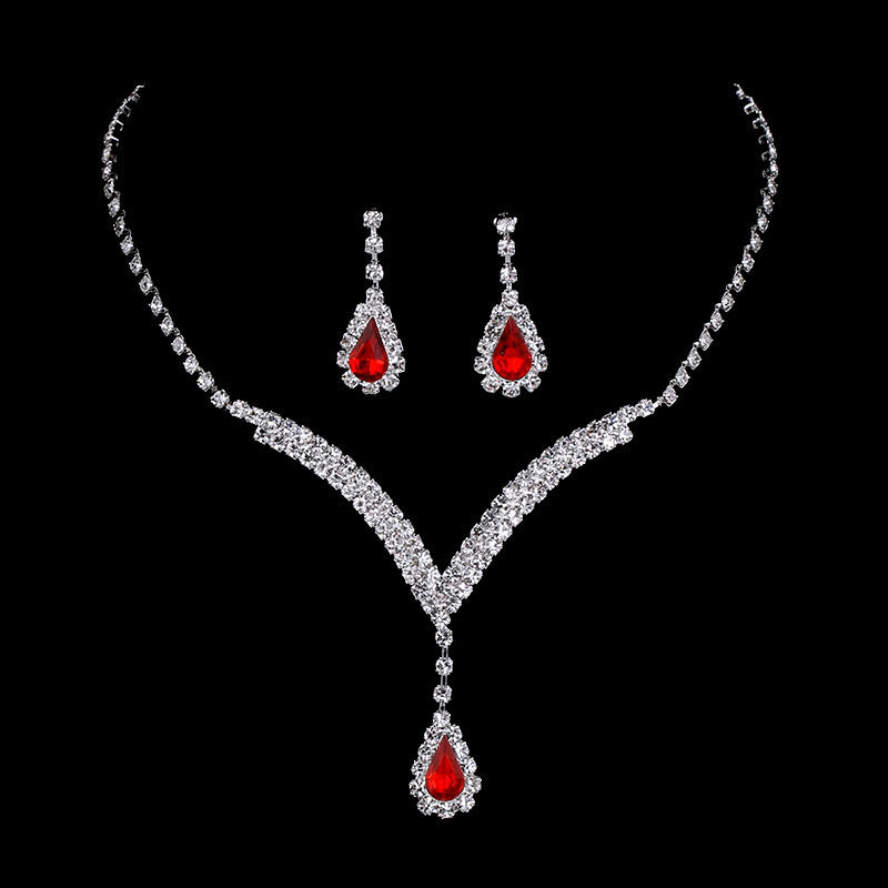 White Diamond Water Drop Necklace Earrings Set