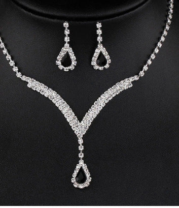 White Diamond Water Drop Necklace Earrings Set