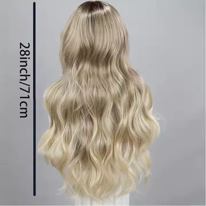 European And American Fashion T-shaped Lace Gold Gradient Wavy Curly Hair Wigs