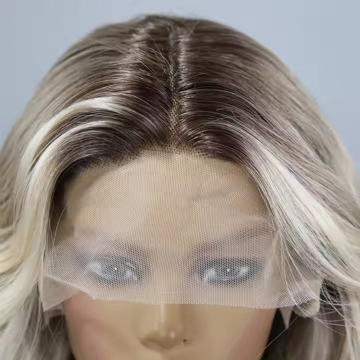 European And American Fashion T-shaped Lace Gold Gradient Wavy Curly Hair Wigs